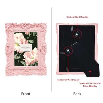 Laura Ashley 4x6 Pink Ornate Textured Hand-Crafted Resin Picture Frame with Easel & Hook for Tableto...