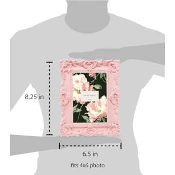 Laura Ashley 4x6 Pink Ornate Textured Hand-Crafted Resin Picture Frame with Easel & Hook for Tabletop & Wall Display, Decorative Floral Design Home Décor, Photo Gallery, Art, More (4x6, Pink)