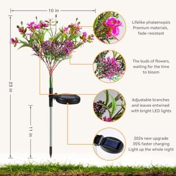 Neporal Solar Garden Lights, 4PK Purple Phalaenopsis Solar Flowers Outdoor Waterproof, Solar Lights Outdoor Decorative for Garden Decor, Outdoor Decor, Yard Decor, Halloween Decorations Outdoor