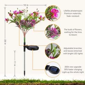 Neporal Solar Garden Lights, 4PK Purple Phalaenopsis Solar Flowers Outdoor Waterproof, Solar Lights Outdoor Decorative for Garden Decor, Outdoor Decor, Yard Decor, Halloween Decorations Outdoor