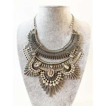 Thkmeet Vintage Gypsy Bohemian Ethnic Tribal Boho Statement Pendant Necklace,Owl style (Silver)