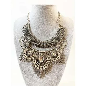 Thkmeet Vintage Gypsy Bohemian Ethnic Tribal Boho Statement Pendant Necklace,Owl style (Silver)