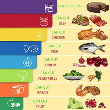ZVP Plastic Cutting Boards for Kitchen, Flexible Cutting Mats, Colorful Chopping Boards with Food Ic...