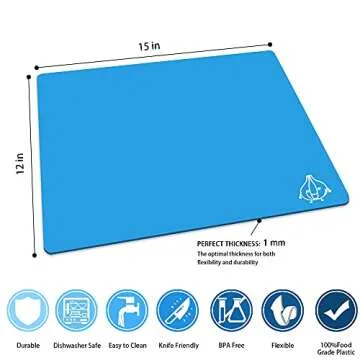 ZVP Plastic Cutting Boards for Kitchen, Flexible Cutting Mats, Colorful Chopping Boards with Food Icon, Non-Slip, Non Porous, BPA Free, Dishwasher Safe Rainbow