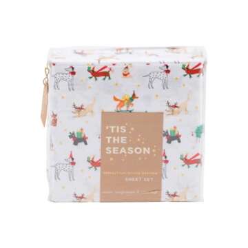'Tis the Season Christmas Winter Sheet Set with Dog Print for Full Bed