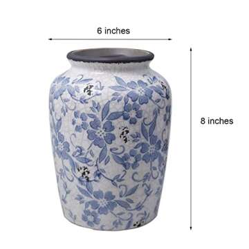 Light Blue White vase Flower Ceramic Porcelain Vintage Chinoiserie Floral French 8" H