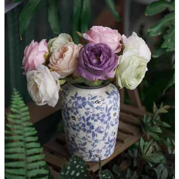 Light Blue White vase Flower Ceramic Porcelain Vintage Chinoiserie Floral French 8" H