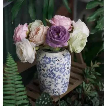 Light Blue White vase Flower Ceramic Porcelain Vintage Chinoiserie Floral French 8" H