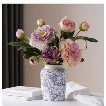 Light Blue White vase Flower Ceramic Porcelain Vintage Chinoiserie Floral French 8" H