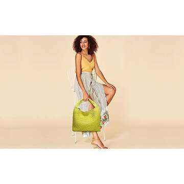 Queenoris Fashion Woven Purse for Women Top-handle Shoulder Bag Soft Summer Hobo Tote Bag (Fruit Gre...