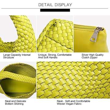 Queenoris Fashion Woven Purse for Women Top-handle Shoulder Bag Soft Summer Hobo Tote Bag (Fruit Green)