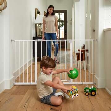 InnoTruth 28.9-49" Baby Gate for Stairs, 30" Tall Extra Wide Dog Gates for Doorways, One-Hand Opening, Easy Walk Thru Dual Lock Dog Gates for the House, Hallways, Bedrooms, Easy Install Kid Gate,White