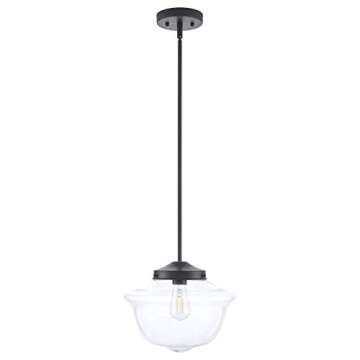 Linea di Liara Large Glass Pendant Lighting for Kitchen Island Lavagna Farmhouse Kitchen Lighting Vintage Schoolhouse Globe Matte Black Pendant Light Fixture, Clear Pendant Lamp Shade, Bulb Included