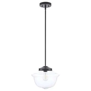 Linea di Liara Large Glass Pendant Lighting for Kitchen Island Lavagna Farmhouse Kitchen Lighting Vintage Schoolhouse Globe Matte Black Pendant Light Fixture, Clear Pendant Lamp Shade, Bulb Included