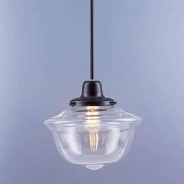 Linea di Liara Large Glass Pendant Lighting for Kitchen Island Lavagna Farmhouse Kitchen Lighting Vintage Schoolhouse Globe Matte Black Pendant Light Fixture, Clear Pendant Lamp Shade, Bulb Included