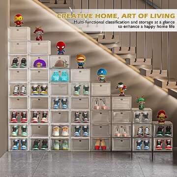 7 code Large Clear Shoe Boxes Organizer【Thicker Material】 Stronger Shoe Box with Magnetic Door, ...