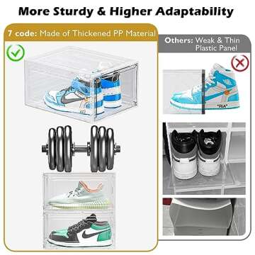 7 code Large Clear Shoe Boxes Organizer【Thicker Material】 Stronger Shoe Box with Magnetic Door, Stackable Shoe Storage Box for Closet, Foldable Space-Saving Storage Bins Shoe Cabinet, White 9 Pack