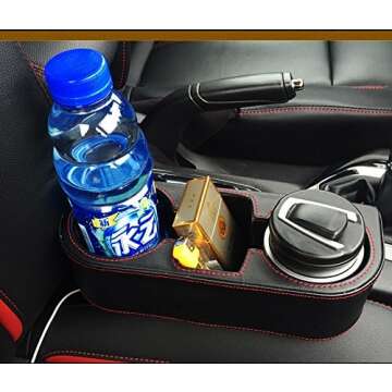 IOKONE Leather Cover Car Cup Holder Organizer for Front Seat