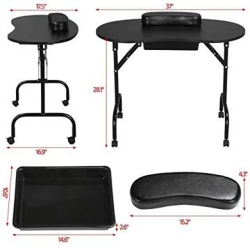 Yaheetech 37-inch Portable & Foldable Manicure Table Nail Desk Workstation with Large Drawer/Client Wrist Pad/Controllable Wheels/Carrying Case for Spa Beauty Salon Black