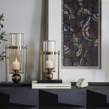 Elegant CosmoLiving Metal Candle Holder - 8" Gold Design