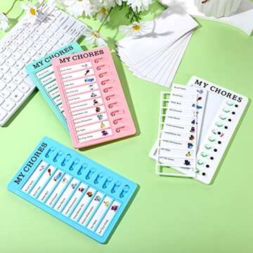 Queekay 4 Pcs Blank Chore Chart Kids Chore Chart, Plastic Checklist Board with 8 Detachable Cardstock to Do List for Home Routine Planning (My Chores)