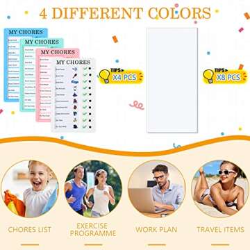Queekay 4 Pcs Blank Chore Chart Kids Chore Chart, Plastic Checklist Board with 8 Detachable Cardstock to Do List for Home Routine Planning (My Chores)