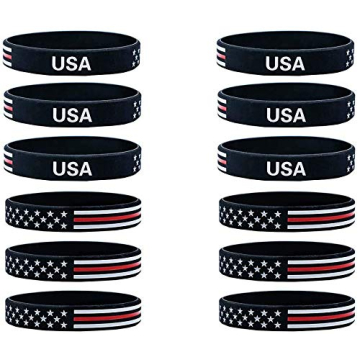 Lymhy 12 Pack American Flag Bracelet - Patriotic Unisex Wristbands