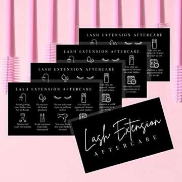 Lash Aftercare Extension Cards | 50 Pack | Eyelash False 2 x 3.5” inches Symbols 2-3 Week Refill Instructions Minimalist White and Black How to Care for Your Extensions lash Artists Hand to customers