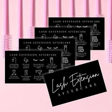 Lash Aftercare Extension Cards | 50 Pack | Eyelash False 2 x 3.5” inches Symbols 2-3 Week Refill Instructions Minimalist White and Black How to Care for Your Extensions lash Artists Hand to customers