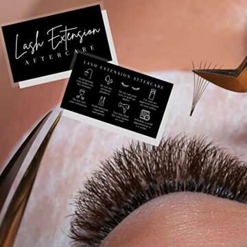 Lash Aftercare Extension Cards | 50 Pack | Eyelash False 2 x 3.5” inches Symbols 2-3 Week Refill Instructions Minimalist White and Black How to Care for Your Extensions lash Artists Hand to customers