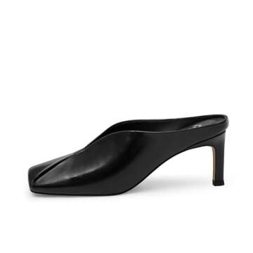 QIY Black Heels for Women Square Closed Toe Kitten Heels Mules Slip on Black Sandals Pumps Size 9.5