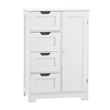 RASOO Bathroom Storage Cabinet: White Modern Floor Storage with Adjustable Shelf