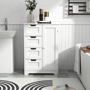 RASOO Bathroom Storage Cabinet White Modern Floor Storage Solution