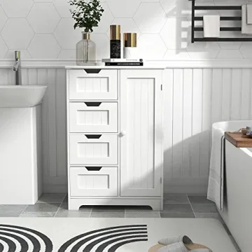 RASOO Bathroom Storage Cabinet White Modern Floor Storage Solution
