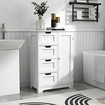 RASOO Bathroom Storage Cabinet White Modern Floor Storage Solution