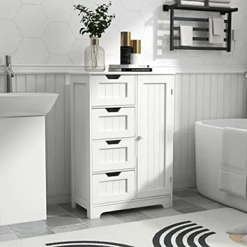 RASOO Bathroom Storage Cabinet White Modern Floor Storage Solution