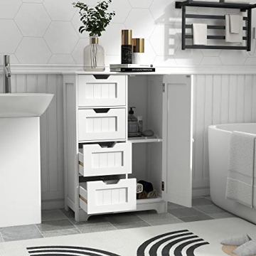 RASOO Bathroom Storage Cabinet White Modern Floor Storage Solution