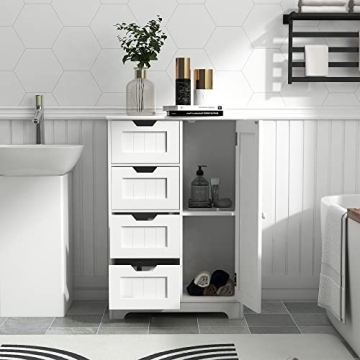 RASOO Bathroom Storage Cabinet White Modern Floor Storage Solution