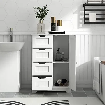 RASOO Bathroom Storage Cabinet White Modern Floor Storage Solution