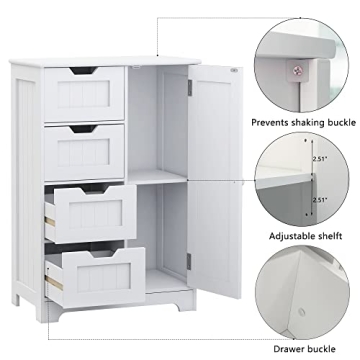 RASOO Bathroom Storage Cabinet White Modern Floor Storage Solution