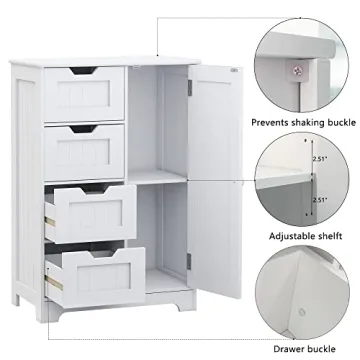 RASOO Bathroom Storage Cabinet White Modern Floor Storage Solution