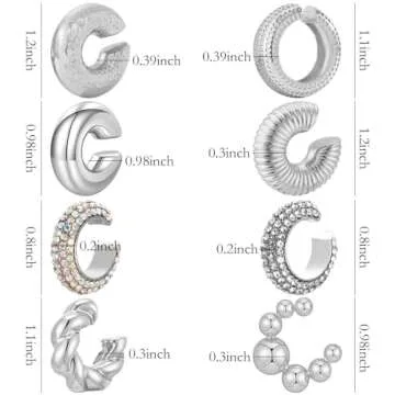 NEWITIN 8 Pairs Chunky Silver Ear Cuff Earrings for Women Trendy Thick Ear Cuffs Non Piercing Clip O...