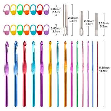 Vodiye 37 PCS Crochet Hooks Set, High Quality Coloured Aluminum Ergonomic Handle Crochet, Hook Needles for Arthritic Hands, with Stitch Markers and Large-Eye Blunt Needles