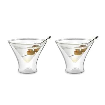 Outset Double Wall Glasses, Martini Glasses, Set of 2, Borosilicate Glassware