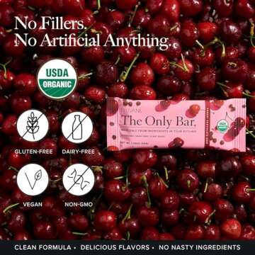 Truvani Plant Based Snack Bars | Cherry Chocolate Chip 12 Pack | 5g Protein | USDA Organic and Vegan | The Only Bar | Dairy, Soy, and Gluten Free | Individually Wrapped