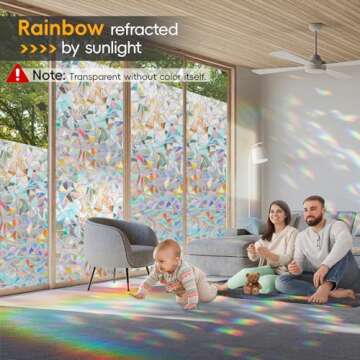 Rainbow Window Privacy Film Decorative, Stained Glass Window Tint for Home, 3D Decals Window Clings ...