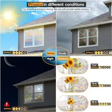 Rainbow Window Privacy Film Decorative, Stained Glass Window Tint for Home, 3D Decals Window Clings for Glass Windows, Static Cling Window Sticker, Suncatcher Window Cover, 29.5 Inch x 157.4 Inch