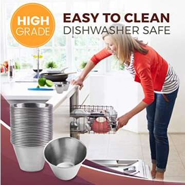 Fit Meal Prep [24 Pack] 2.5 oz Stainless Steel Dipping Sauce Cups, Reusable Metal Ramekins, Commercial Grade Condiment Bowls, Individual Portion Cups, Small Round Au Jus Cup for Home, Restaurant