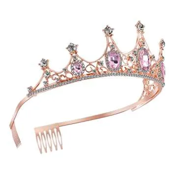 1 pack pink crown headband Rose Gold Tiara Crown Princess Tiaras for Girls Hair Accessories for Parties, Dances, Weddings, 2 4g