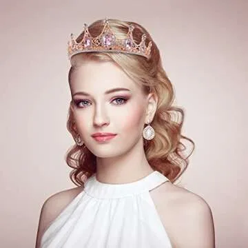 1 pack pink crown headband Rose Gold Tiara Crown Princess Tiaras for Girls Hair Accessories for Parties, Dances, Weddings, 2 4g
